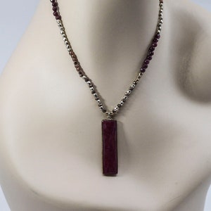 Purple and silver tone womens beaded necklace