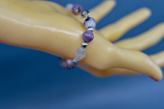 Purple and white tone, womens beaded bracelet - image 4