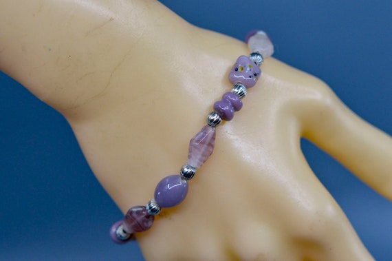 Purple and white tone, womens beaded bracelet - image 2