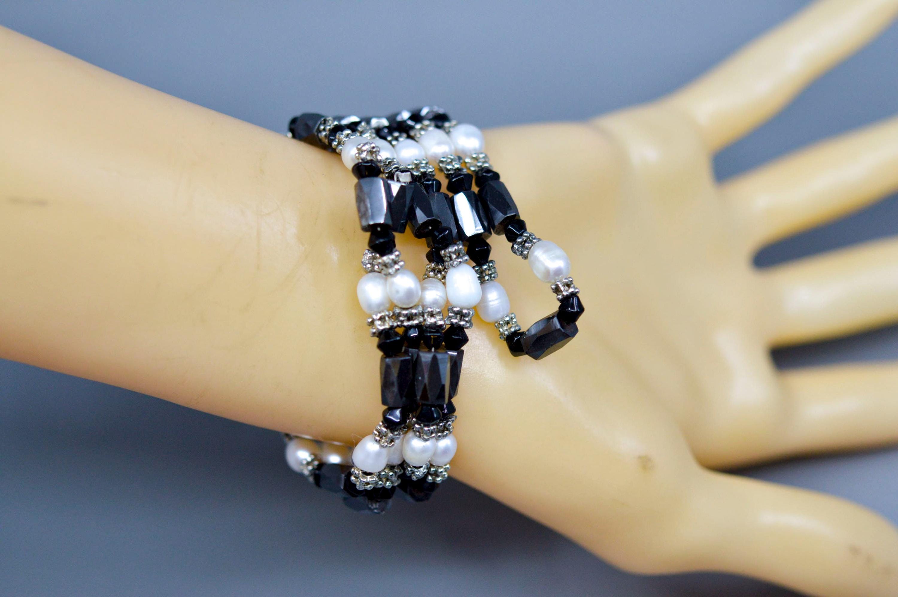 Black and White Sculptural Knot Bracelet - Women Accessories(easy on/off magnet) Hematite & Moonstone Bracelet for Women | MagnetRX main image 2