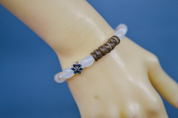 Brown and white tone, womens beaded bracelet - image 1