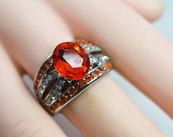 Silver tone with red crystal womens ring,size 6