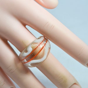 Clear and orange tone womens glass ring,size 6 1/2