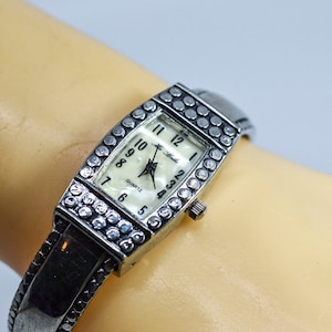 Silver tone womens fashion cuff watch