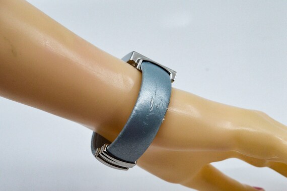 Silver tone with blue bracelet womens cuff watch - image 3