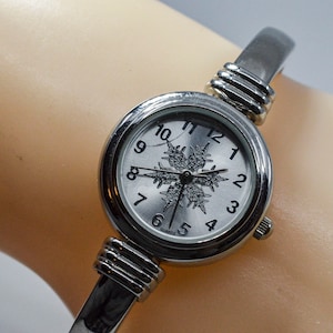 Silver tone with with silver dial womens cuff watch