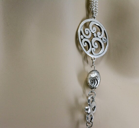 LArge silver tone womens multi string necklace - image 6