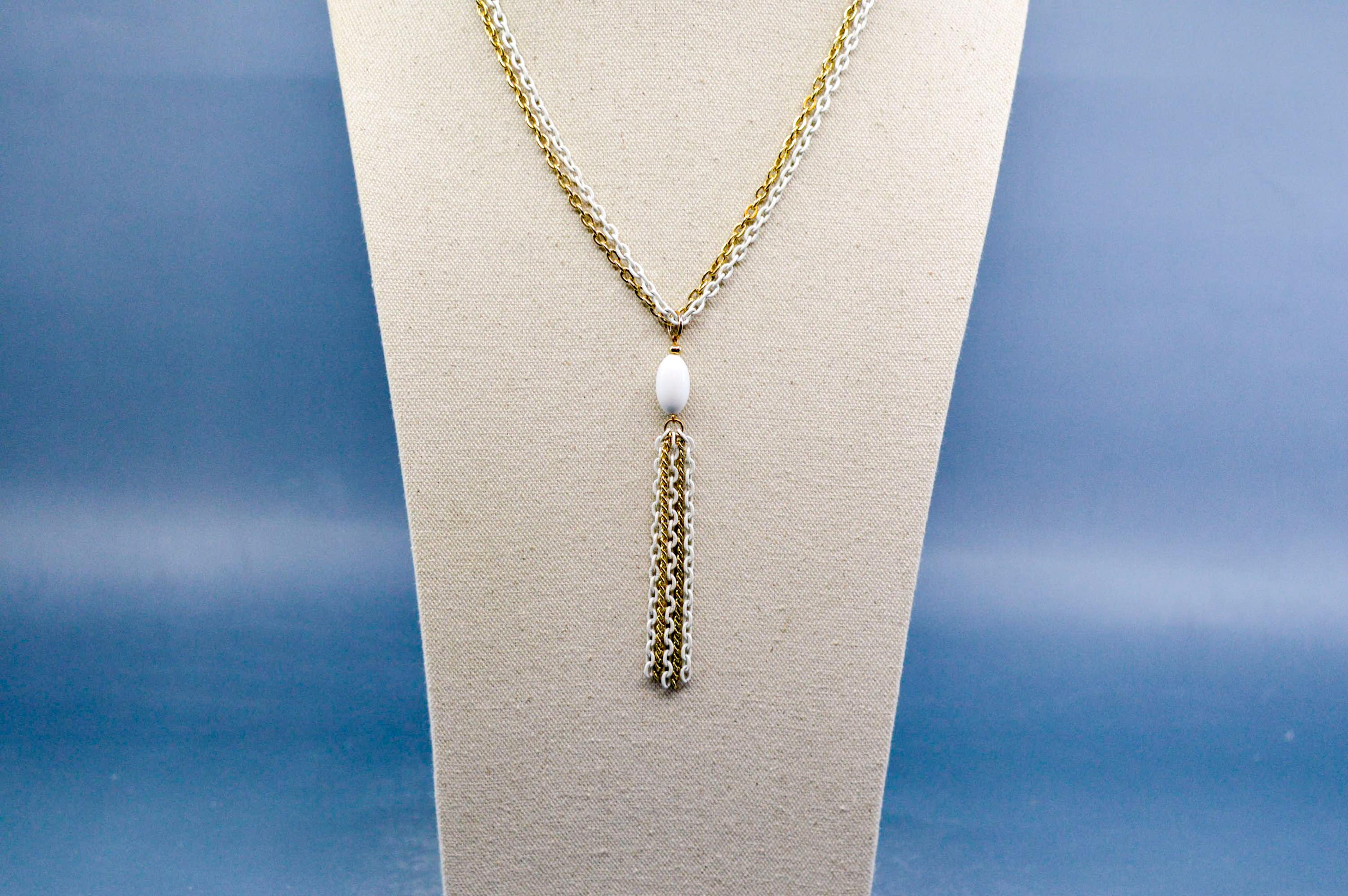 Collier Pendentif Perle Titane Blanc Or Avec Pompon - Chaîne Ajustable Magicbox