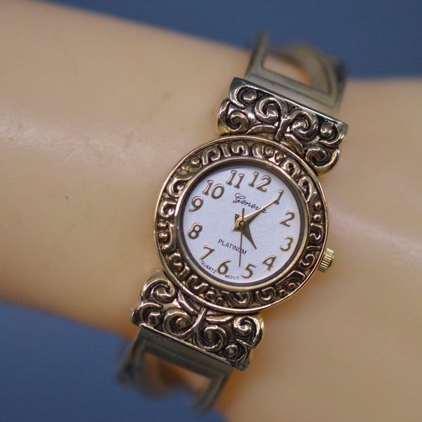 Gold tone, womens fashion cuff watch