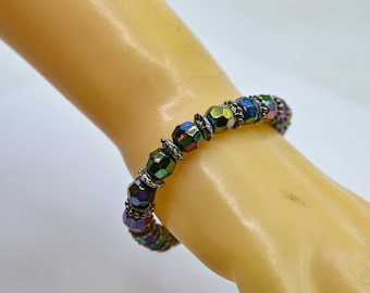 Ton argent avec , perles de ton irrisecent, femme, bracelet stretch