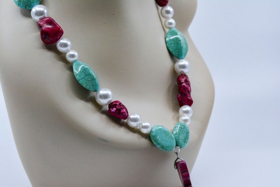 Large colorful beaded necklace with over sized cr… - image 3