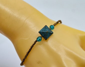 Blue and bronze tone, womens, stretch bracelet