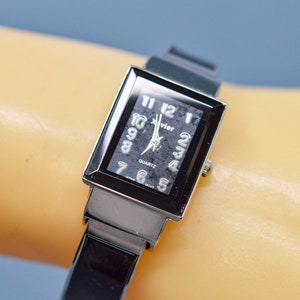 Silver and black tone, womens, cuff watch