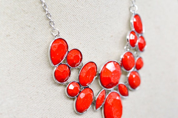 Silver and red tone, womens fashion necklace and … - image 4
