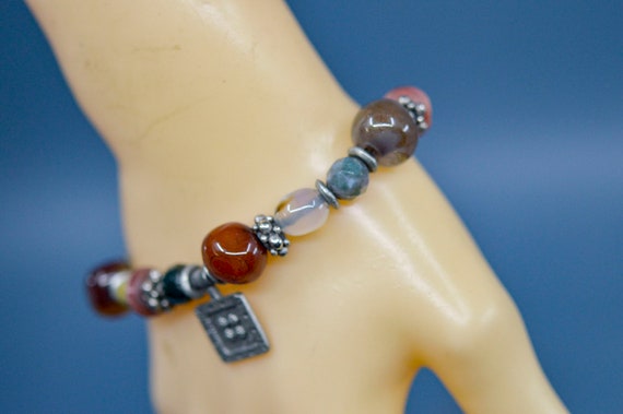 Silver tone with multi color beads, womens bracel… - image 3