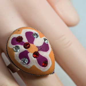 Orange tone with crystals womens adjustable ring,size 8 1/2