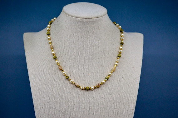 Gold and green tone, womens beaded necklace - image 1