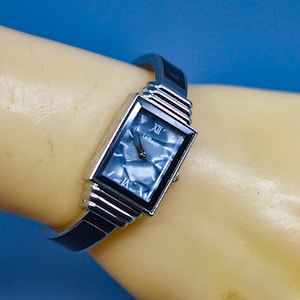 Silver and black tone, womens, cuff watch