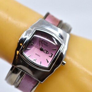 Pink and siver tone, womens, fashion cuff watch