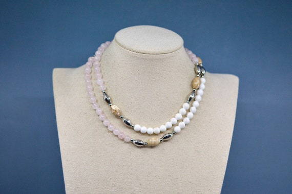 White and pink tone, womens beaded necklace - image 1