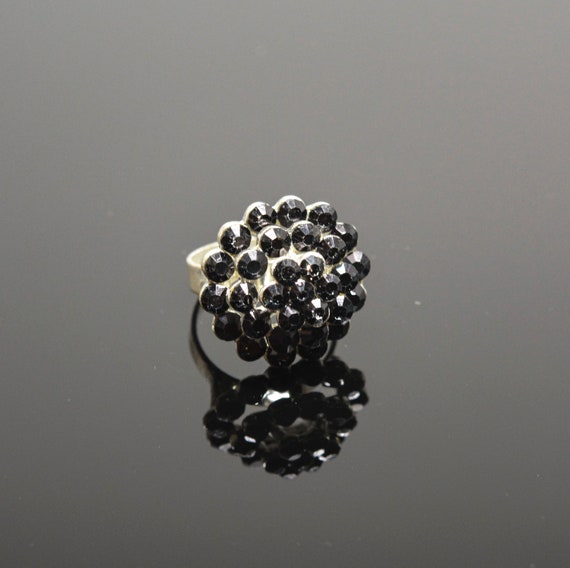 silver tone with black color crystals womens ring… - image 2