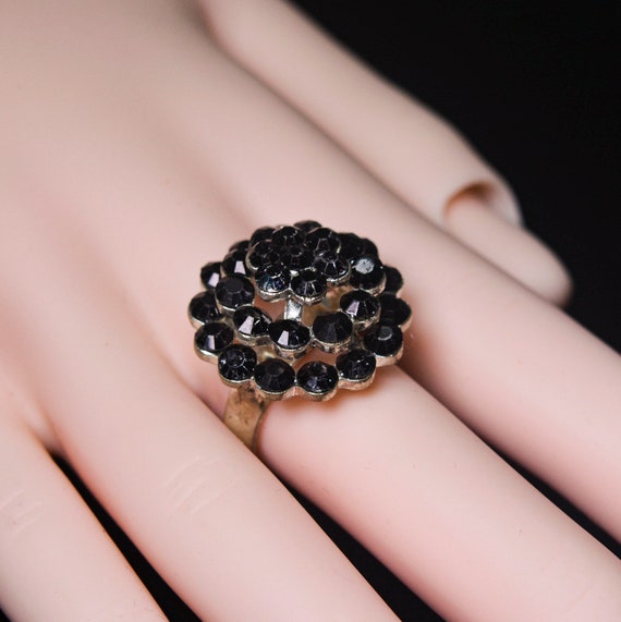 silver tone with black color crystals womens ring… - image 1