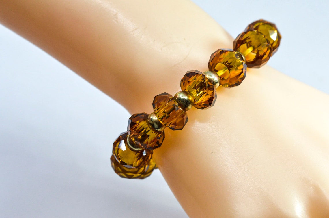 Gold tone womens beaded stretch bracelet Etsy