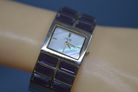 Silver tone with blue ornament, womens cuff watch - image 2