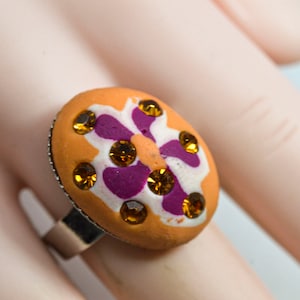 Orange tone with crystals womens adjustable ring,size 8 1/2