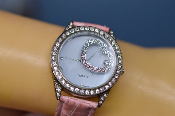 Pink & Silver Color Bracelet WristWatch w/ Crystal Amazon.com: GUESS Stainless Steel + Pink Crystal Bracelet  main image 3