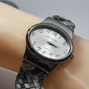 Silver tone womens cuff watch
