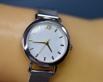 Silver Tone With White Dial, Mesh Bracelet, Womens Watch - Etsy