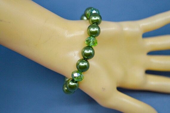 Green tone, womens beaded, stretch bracelet - image 3