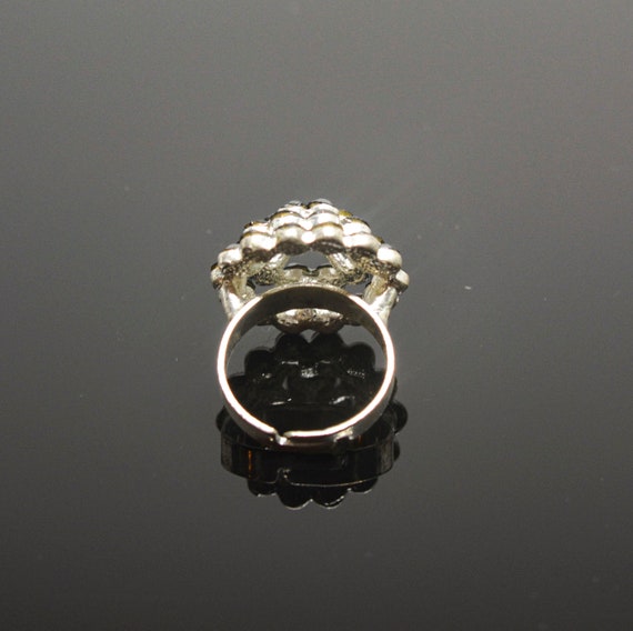 silver tone with black color crystals womens ring… - image 4