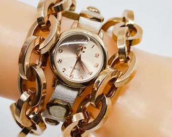 Rose gold tone large bracelet womens fashion watch