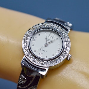 Silver and black tone, womens, cuff watch