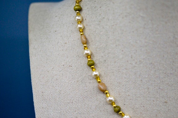 Gold and green tone, womens beaded necklace - image 4