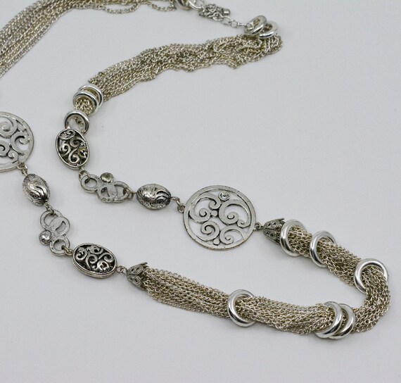 LArge silver tone womens multi string necklace - image 2
