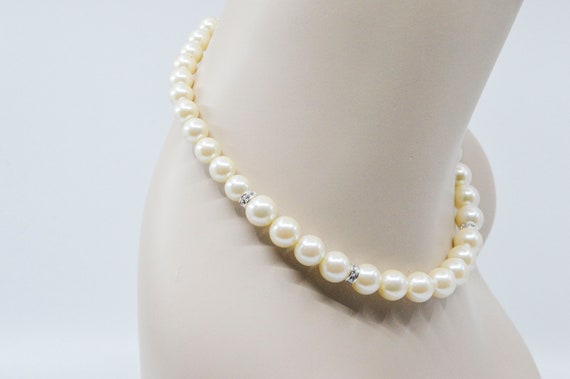 Pearl Necklace Cream White Faux Pearls Graduated Statement Glam Crystal Accents