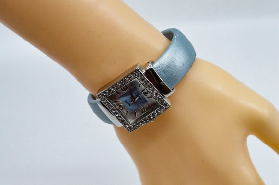 Silver tone with blue bracelet womens cuff watch - image 4