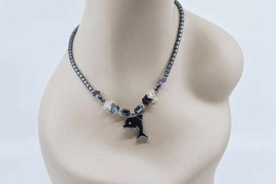 Dark metal tone womens pendant necklace - image 1