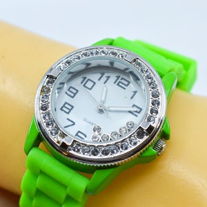 Green tone  with crystals, womens fashion wrist watch