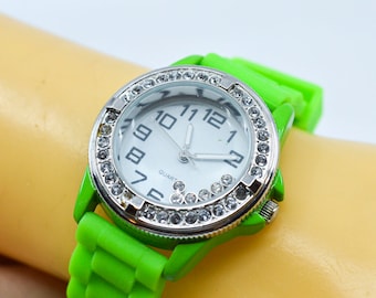 Green tone  with crystals, womens fashion wrist watch