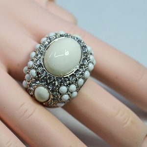 Silver and white tone womens fashion ring,size 7 3/4