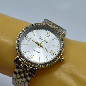 Silver tone   with crystals, womens fashion cuff watch