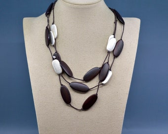 Brown and silver tone, women's beaded necklace