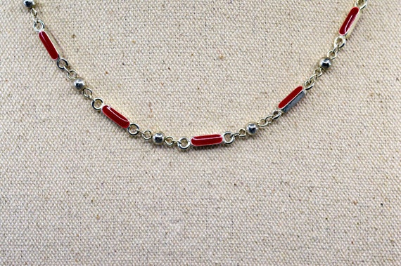 Silver and red tone, womens necklace - image 1