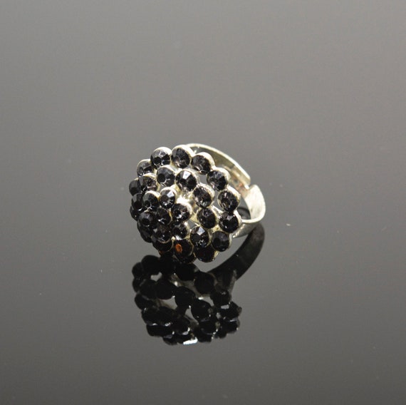 silver tone with black color crystals womens ring… - image 5
