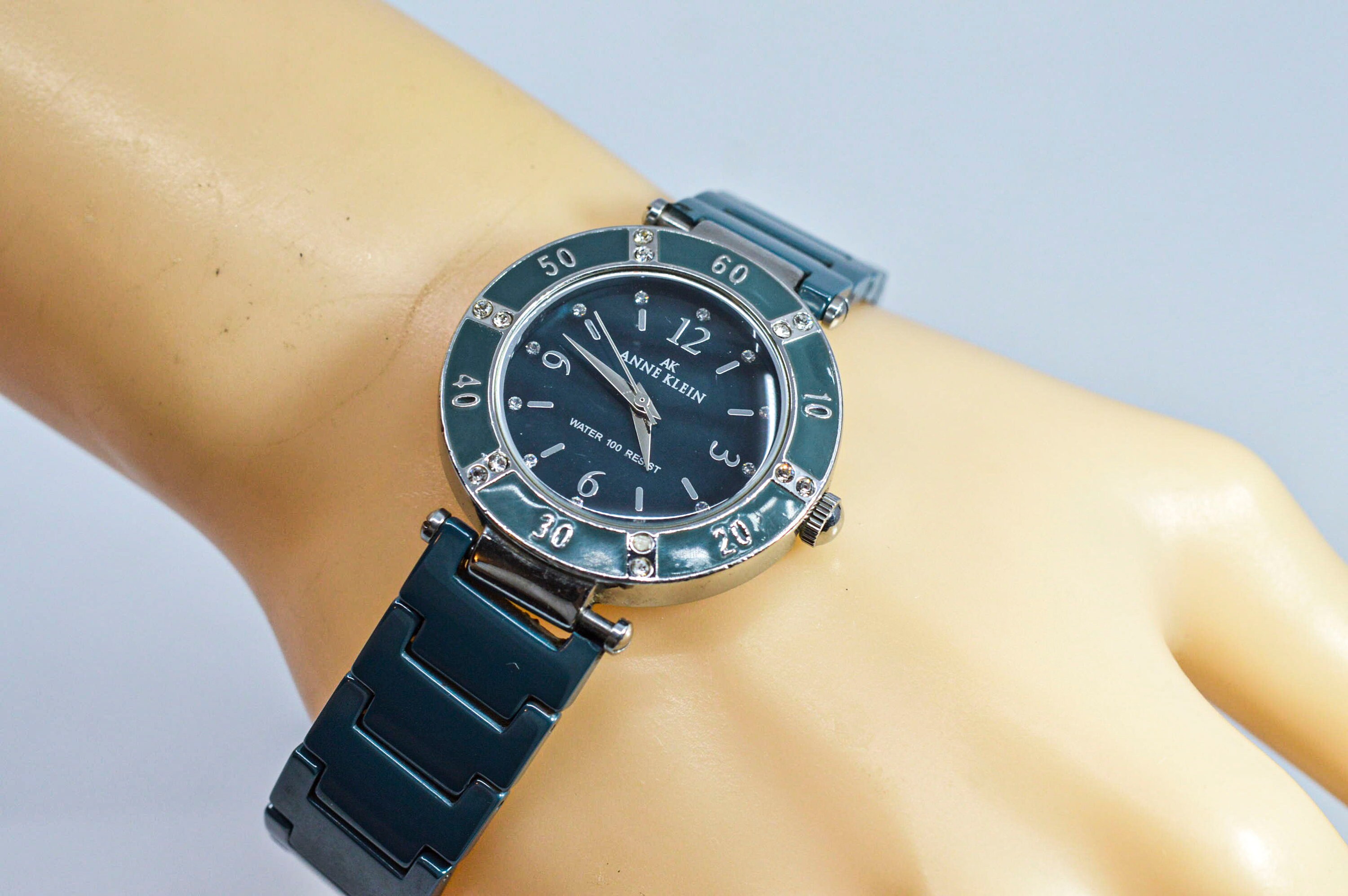 Anne Klein Teal Blue Dial & Enamel Link Silver Tone Sport Bracelet Watch Resin Link Women main image 2