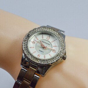 Massini two tone with mop dial and crystals womens wrist watch